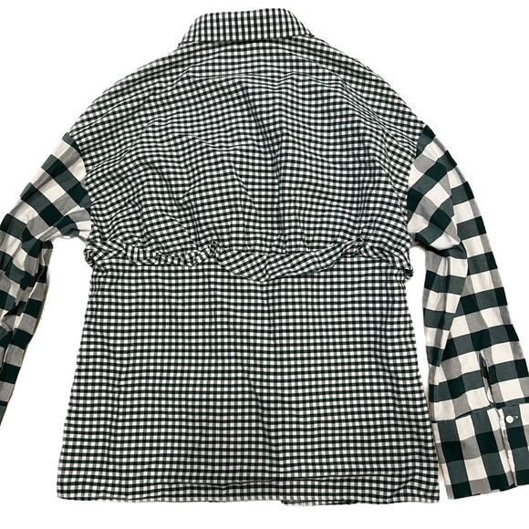 Zara Green Mixed Plaid Checkered Ruffle Detail Fall Button Down Blouse XS - Picture 2 of 5